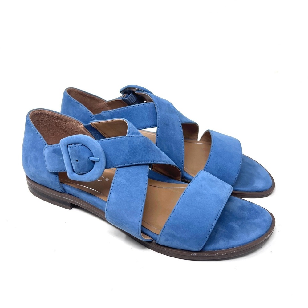 Vionic Pacifica Sandals Women's 6.5 Blue Suede Buckle Orthotic Flat